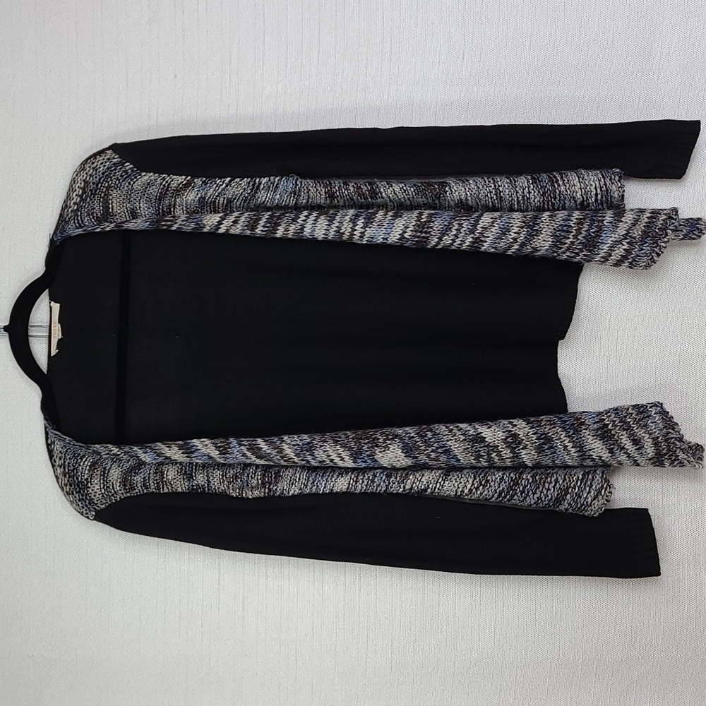 Tulle Knit Top Cardigan Long Sleeve Open Front Black Southwestern Size X-Small